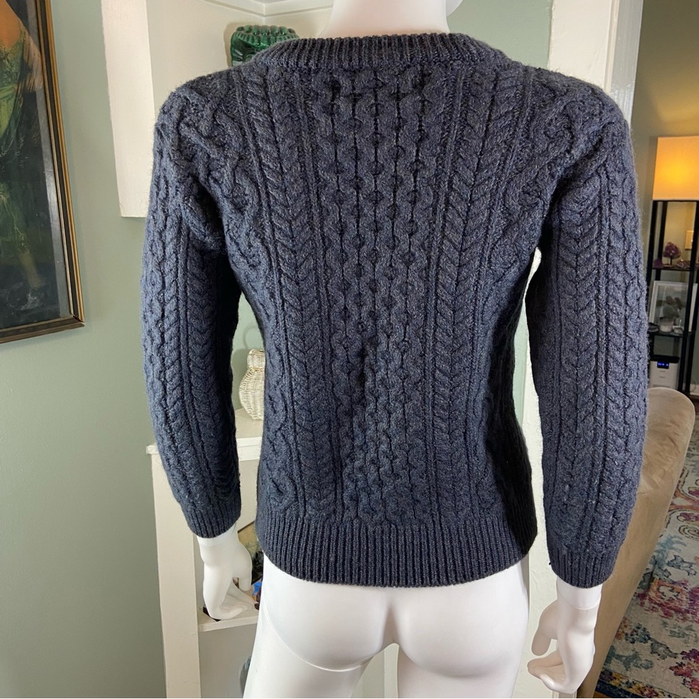 Aran Sweater Market Heavyweight Blue/Gray Cable Knit Sweater Irish Wool Ireland - Picture 2 of 9